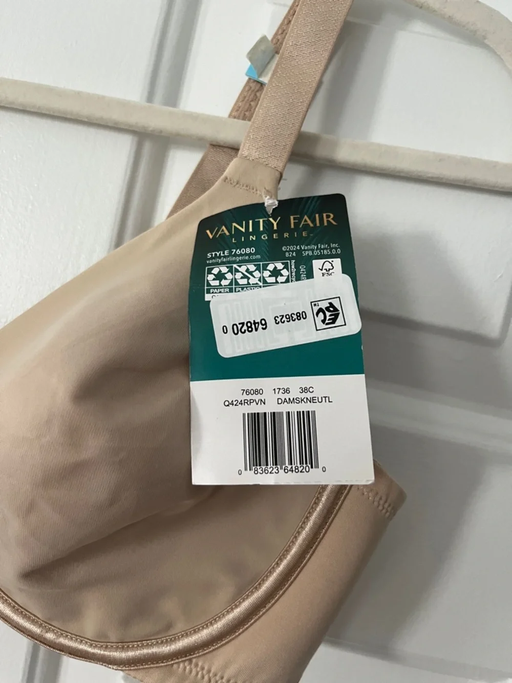 Vanity Fair Beige Smooth Underwire Bra 38C - Picture 3 of 7